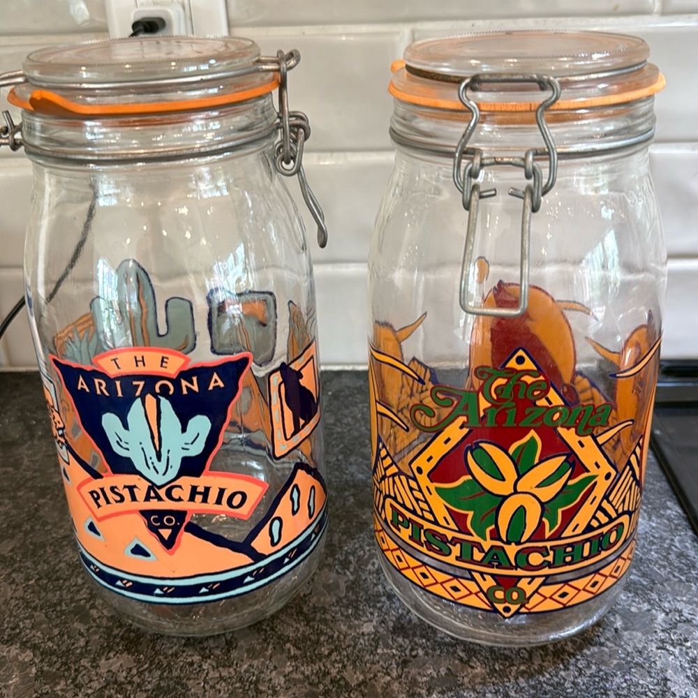 Set of Two Vintage Le Parfait Super 2L The Arizona Pistachio Company Glass Jars